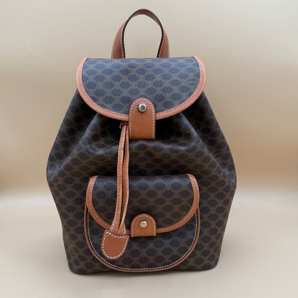 Celine Brown Monogram Canvas Backpack with Tan Leather Trim